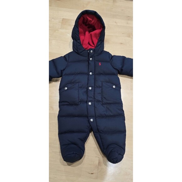 Ralph Lauren 3M Baby Boy Quilted Navy Bodysuit Logo Snaps Hooded, Boys Snowsuit - Picture 2 of 8